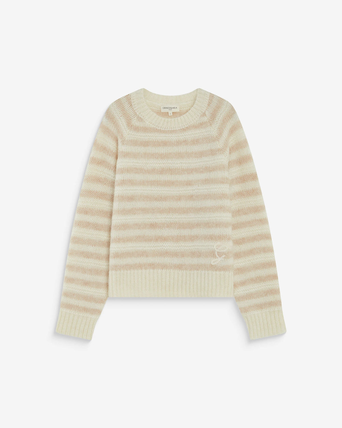 GRACE & MILA | Pull en maille mélangée d’alpaga à rayures beige 'Aimond' | Beige