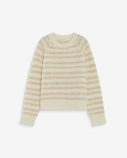 GRACE & MILA | Pull en maille mélangée d’alpaga à rayures beige 'Aimond' | Beige