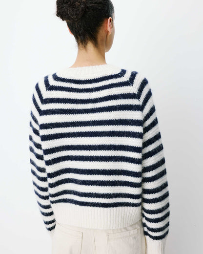 GRACE & MILA | Pull en maille mélangée d’alpaga à rayures beige 'Aimond' | Marine