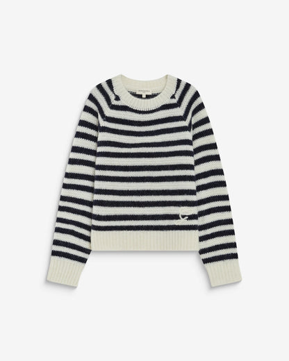 GRACE & MILA | Pull en maille mélangée d’alpaga à rayures beige 'Aimond' | Marine