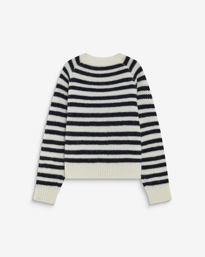 GRACE & MILA | Pull en maille mélangée d’alpaga à rayures beige 'Aimond' | Marine