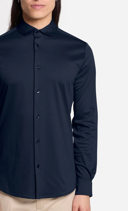 Kiefermann | Chemise en jersey de coton mercerisé- Bleu marine