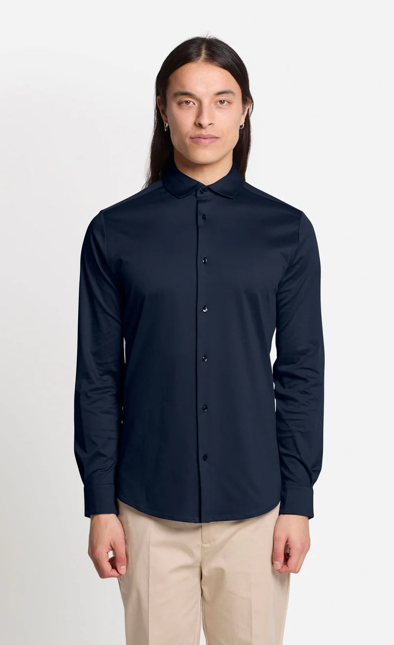Kiefermann | Chemise en jersey de coton mercerisé- Bleu marine