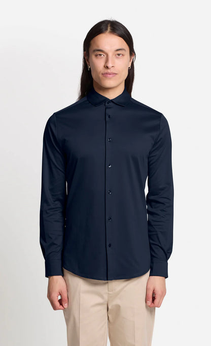 Kiefermann | Chemise en jersey de coton mercerisé- Bleu marine