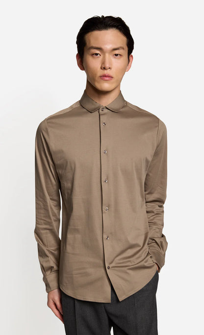 Kiefermann | Chemise en jersey de coton mercerisé- Taupe