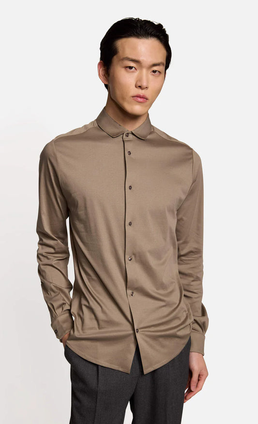 Kiefermann | Chemise en jersey de coton mercerisé- Taupe
