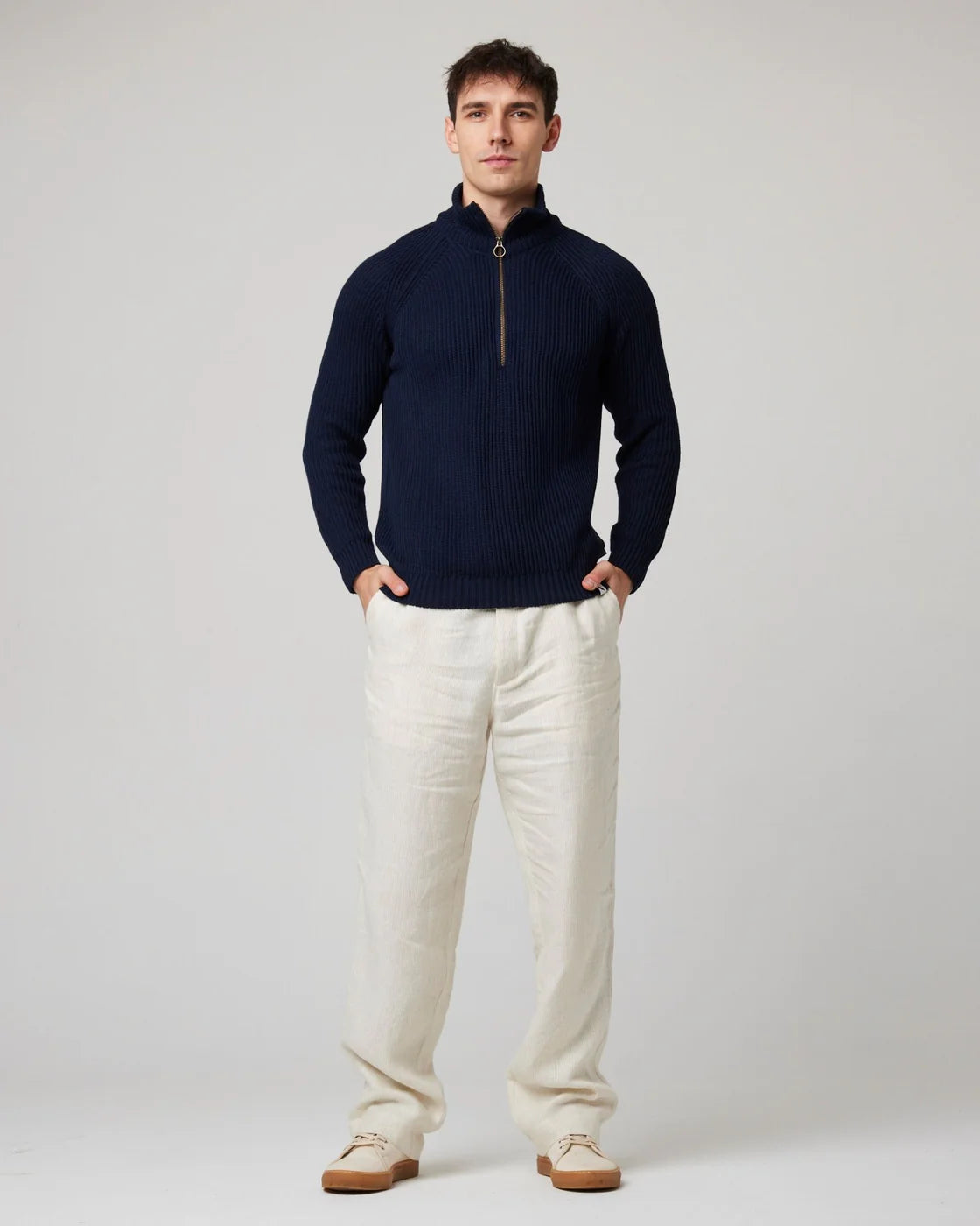 Peregrine | Pull en coton à quart de zip ''Felix'' - Marine