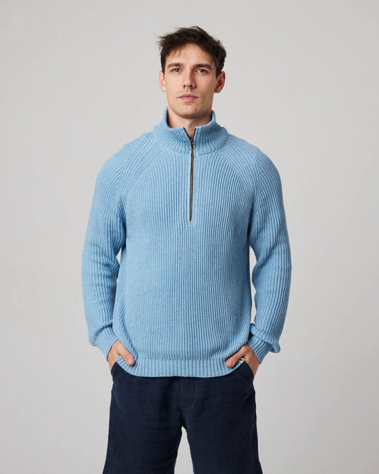 Peregrine | Pull en coton à quart de zip ''Felix'' - Ocean