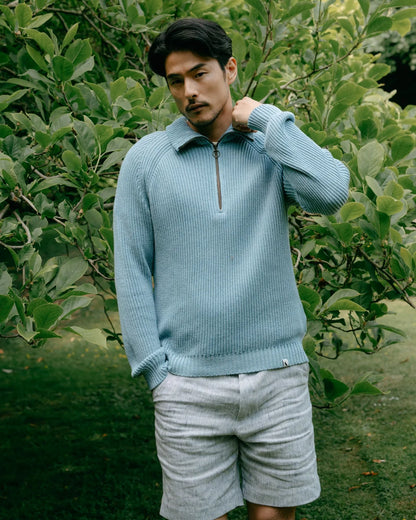 Peregrine | Pull en coton à quart de zip ''Felix'' - Ocean