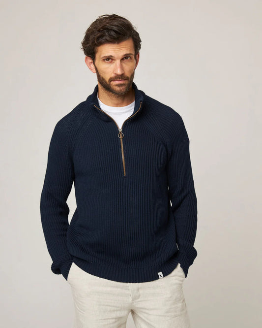 Peregrine | Pull en coton à quart de zip ''Felix'' - Marine