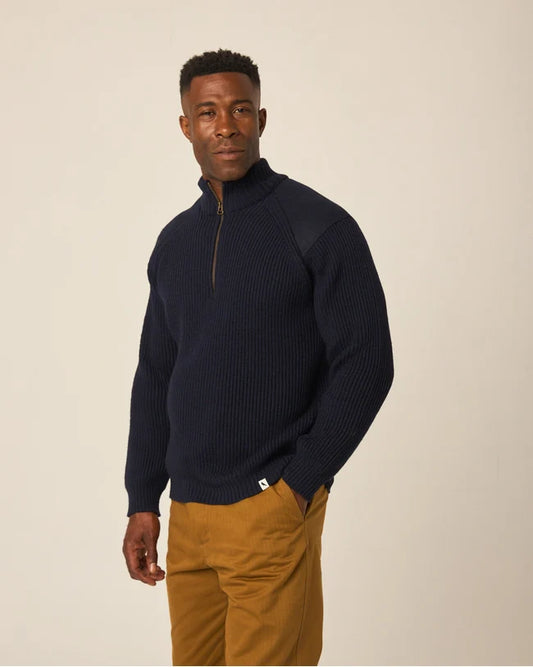 Peregrine | Pull à col zippé 'Foxton' - Bleu Marine