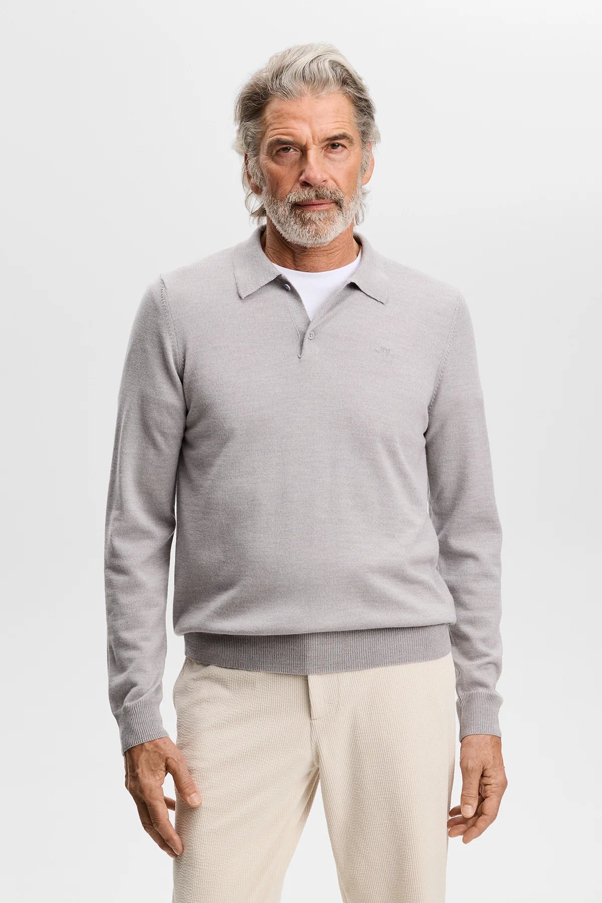 J.Lindeberg |  Polo en laine mérinos tricotée Kai - Gris clair