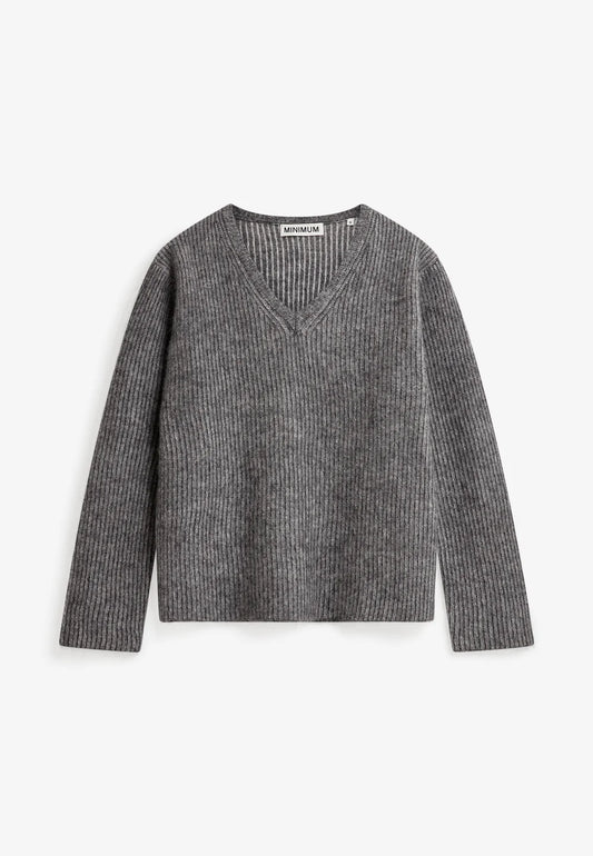 MINIMUM | Pull à col en V 'Gina' | Gris foncé