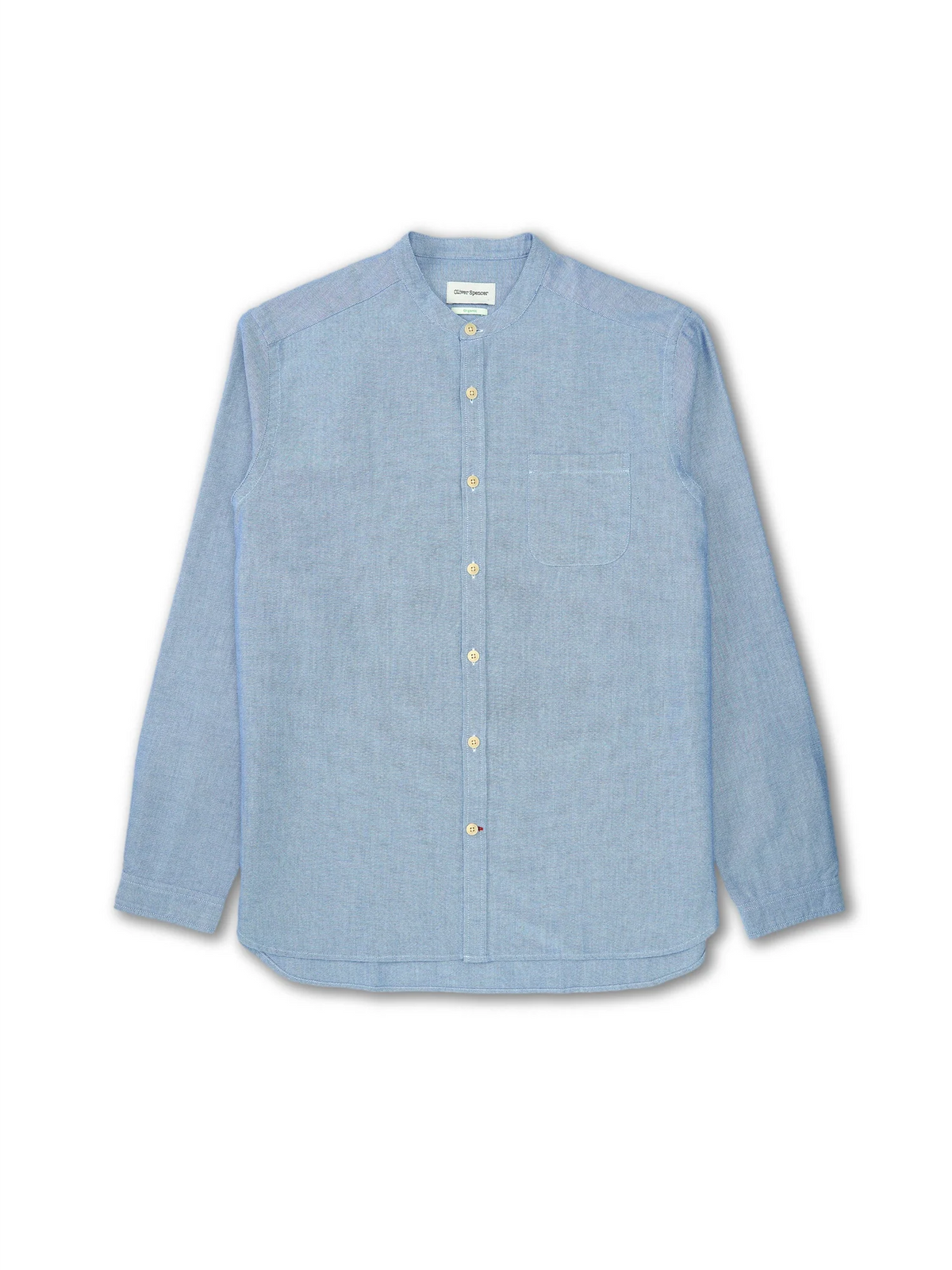 Oliver Spencer | Chemise à manches longues à col rond "Grandad" - Bleu Oxford
