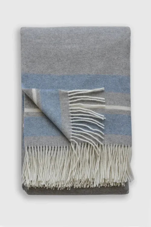 Linen Way |  Jeté en cachemire et laine ''Stanford'' - gris clair et bleu