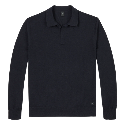 WAHTS | Le polo ''Hall'' en laine mérinos fine - Bleu nuit