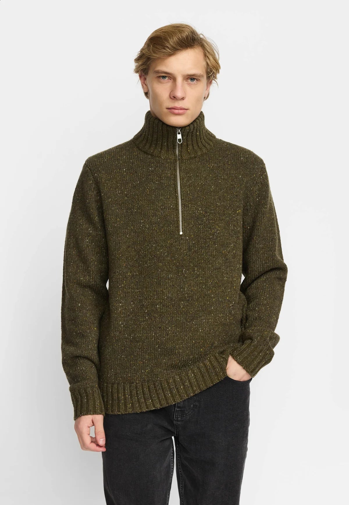 Revolution | Pull en tricot à demi-zip "6619" - Armée