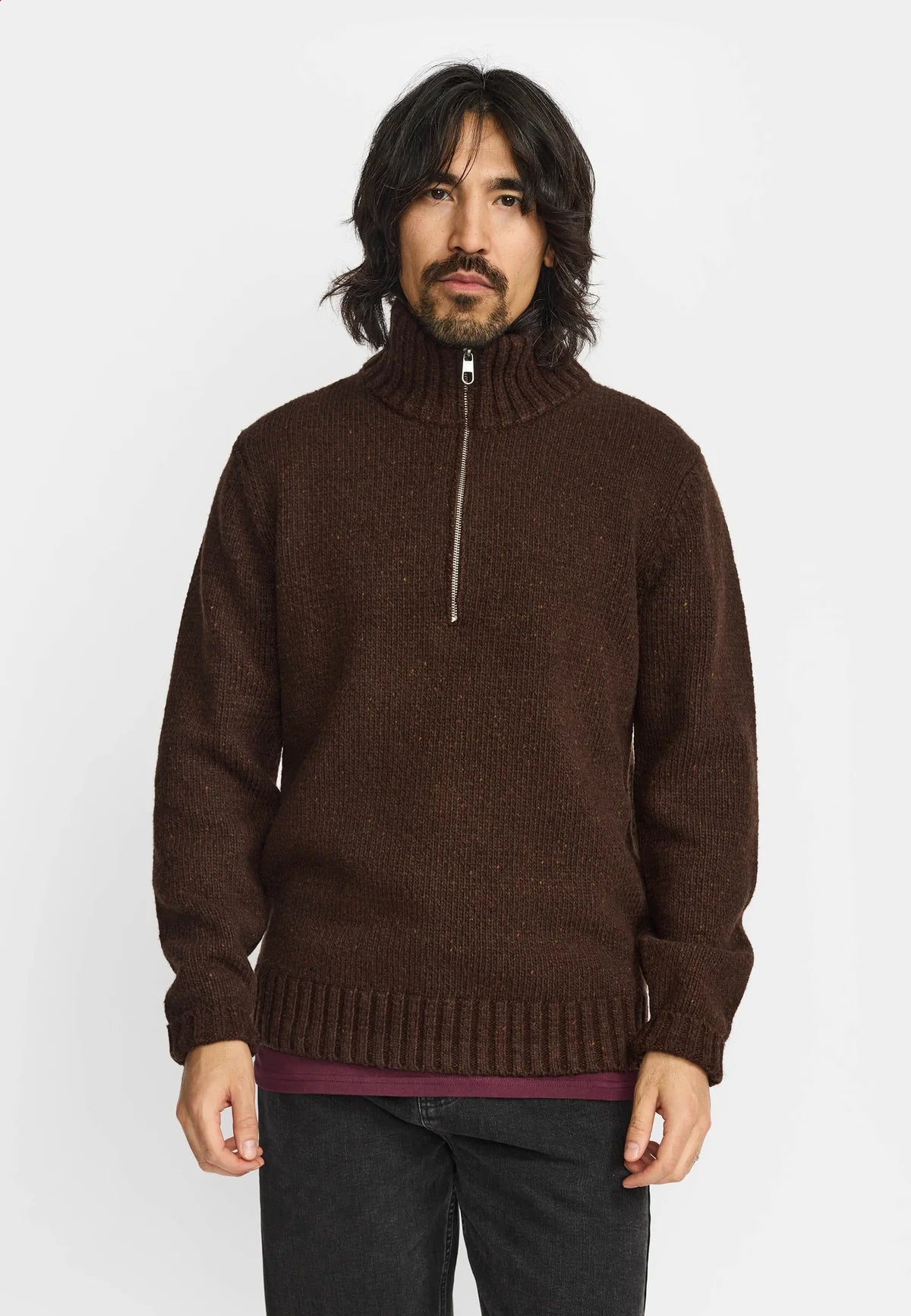 Revolution | Pull en tricot à demi-zip "6619" - Brun foncé