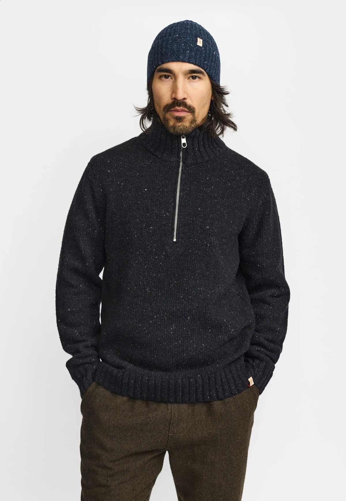 Revolution | Pull en tricot à demi-zip "6619" - Bleu marin foncé