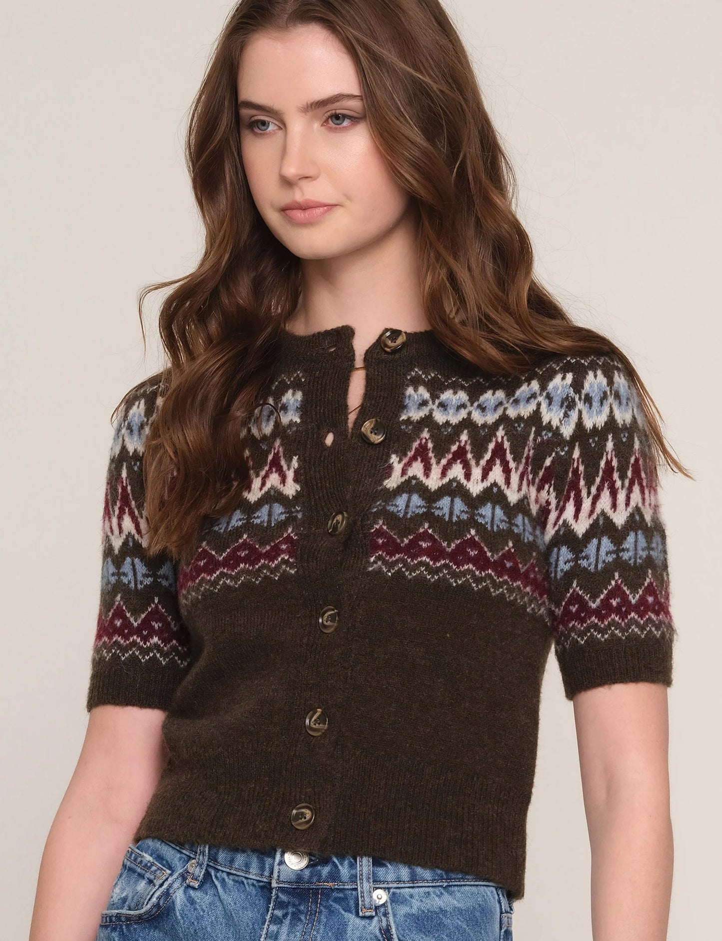 Heartloom | Cardigan à manches courtes "Positano" | Brun