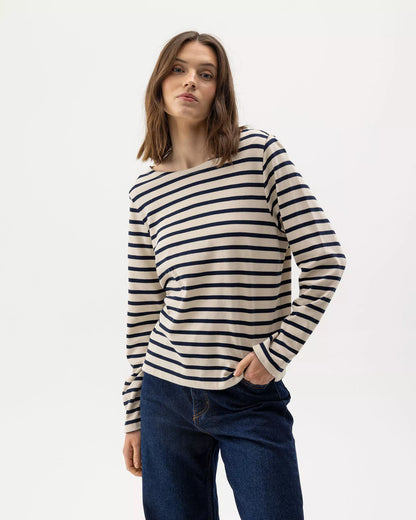 Holebrook Sweden | T-shirt "Engla" à manches longues rayé | Beige et bleu marine