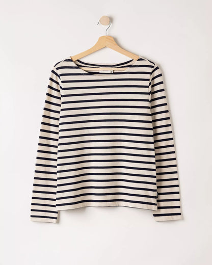 Holebrook Sweden | T-shirt "Engla" à manches longues rayé | Beige et bleu marine