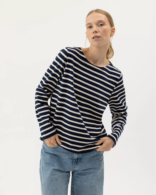 Holebrook Sweden | T-shirt "Engla" à manches longues rayé | Bleu marine et beige