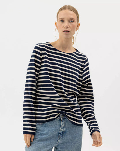 Holebrook Sweden | T-shirt "Engla" à manches longues rayé | Bleu marine et beige