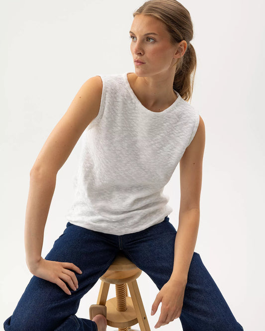 Holebrook Sweden | Top "Juni" sans manches en maille | Blanc