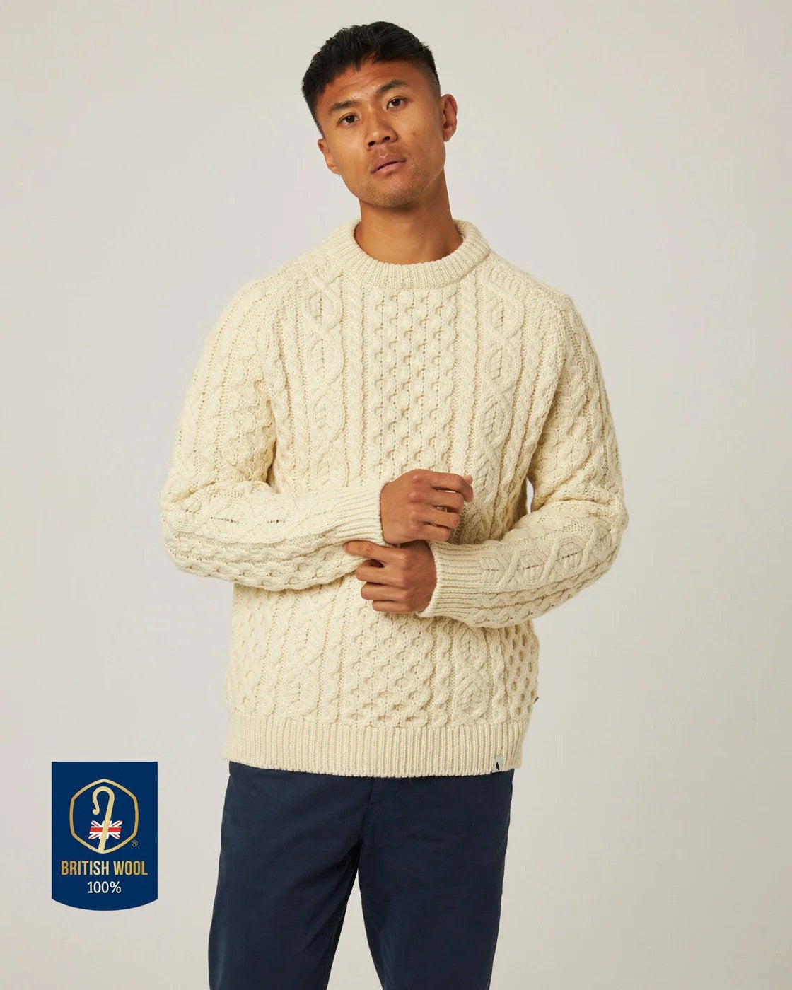 Peregrine | Pull ''Hudson Aran'' en laine britannique - Écru