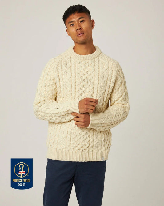 Peregrine | Pull ''Hudson Aran'' en laine britannique - Écru