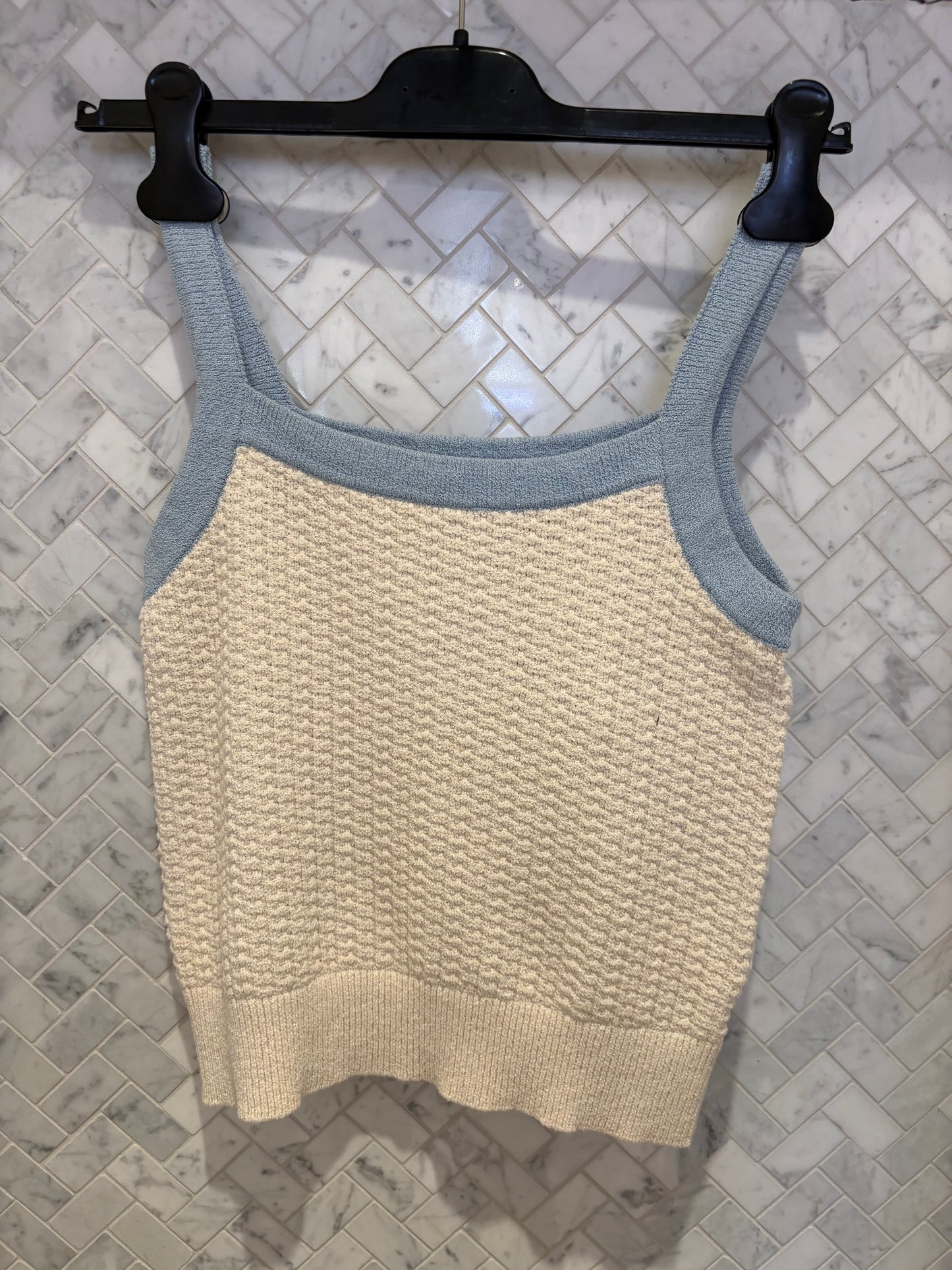 White & Warren | Débardeur en bouclé- Blanc/ bleu clair