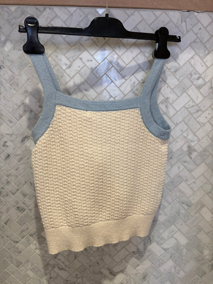 White & Warren | Débardeur en bouclé- Blanc/ bleu clair