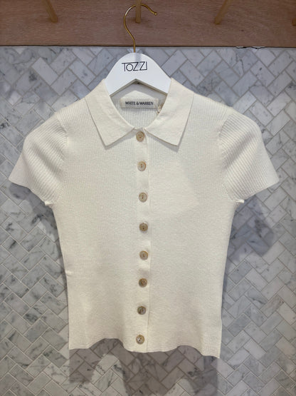 White & Warren | Chandail en manches courtes en coton/ lin -Blanc cassé