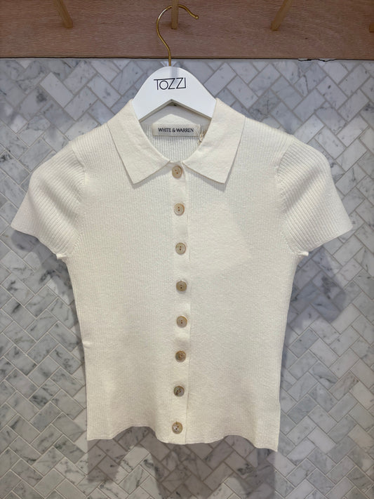 White & Warren | Chandail en manches courtes en coton/ lin -Blanc cassé