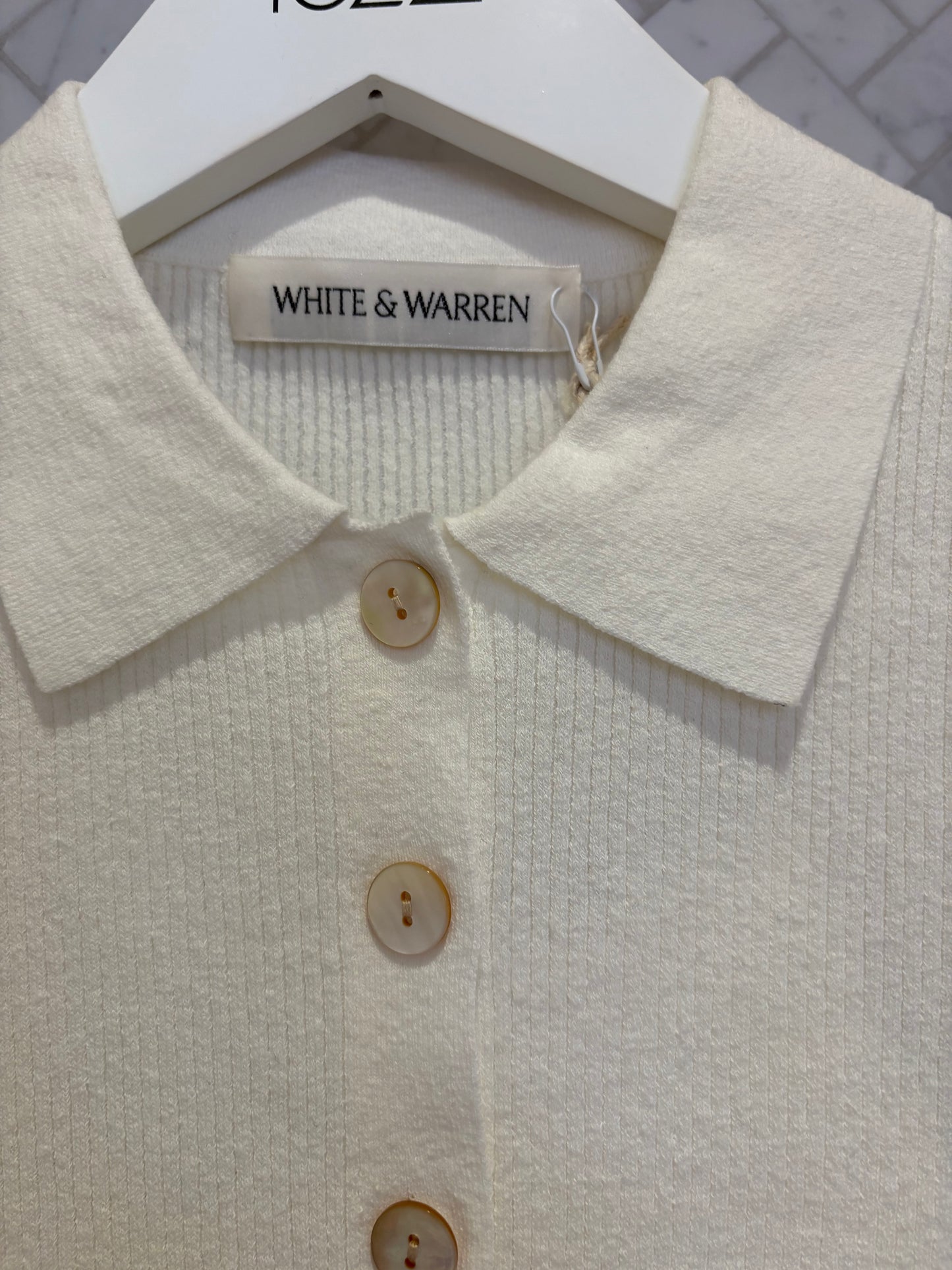 White & Warren | Chandail en manches courtes en coton/ lin -Blanc cassé