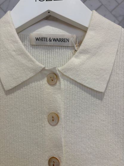 White & Warren | Chandail en manches courtes en coton/ lin -Blanc cassé