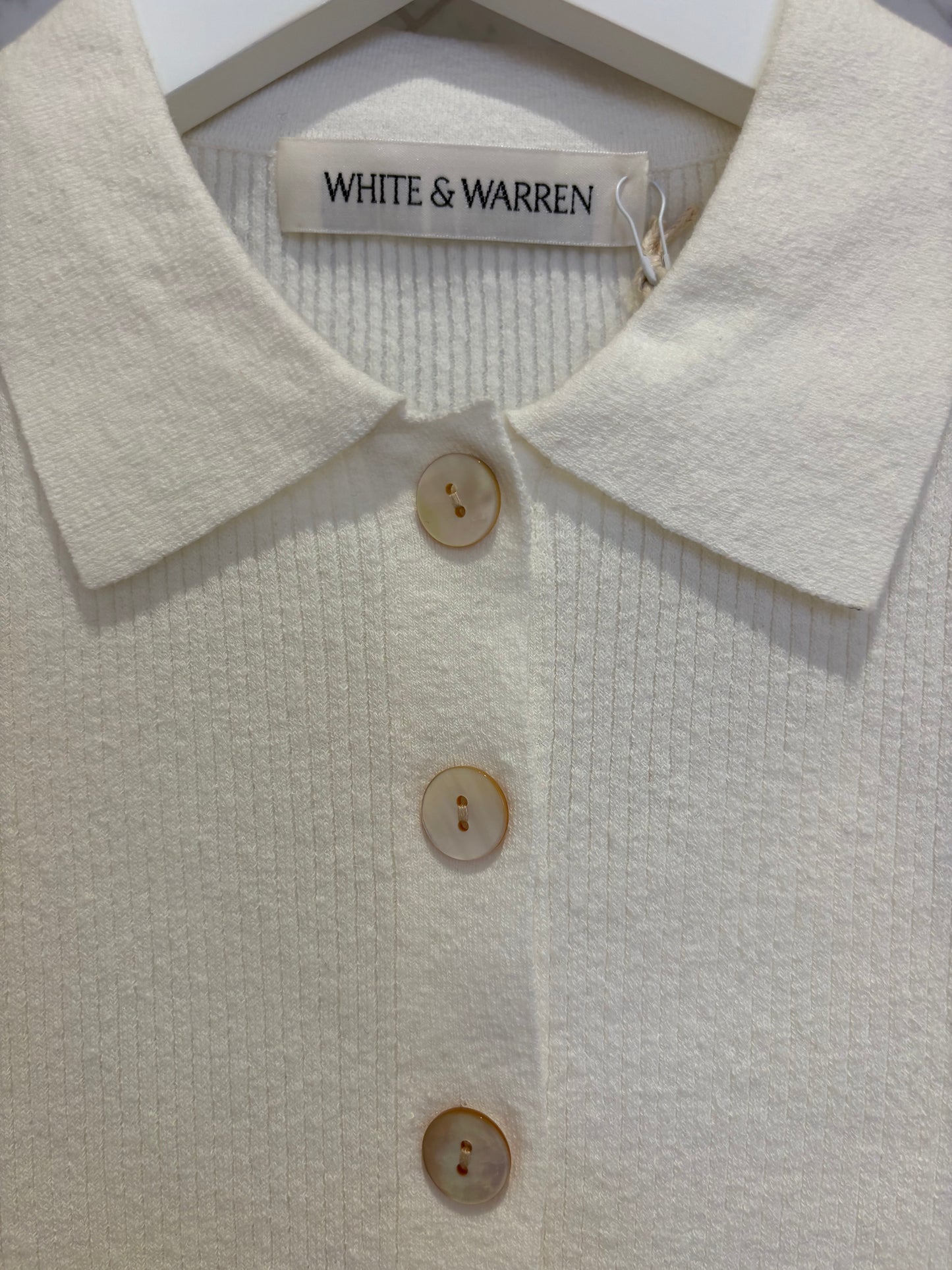 White & Warren | Chandail en manches courtes en coton/ lin -Blanc cassé