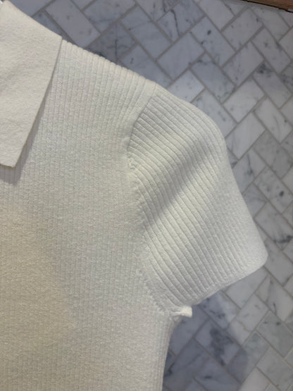White & Warren | Chandail en manches courtes en coton/ lin -Blanc cassé