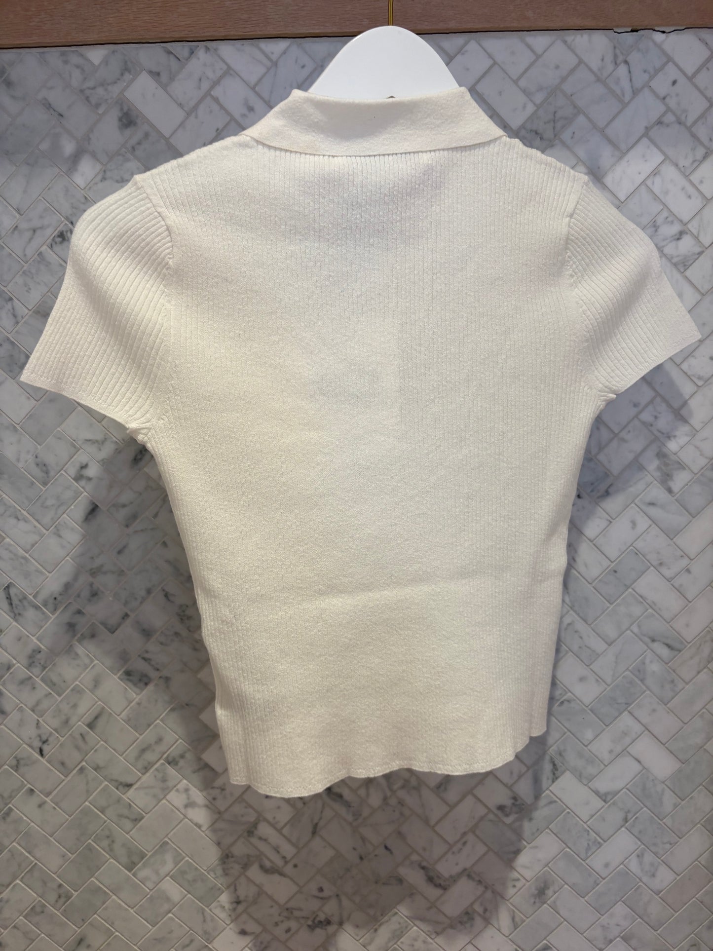 White & Warren | Chandail en manches courtes en coton/ lin -Blanc cassé