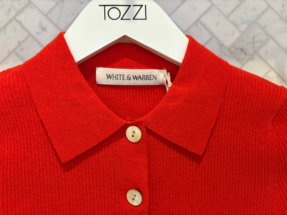 White & Warren | Chandail en manches courtes en coton/ lin -Rouge