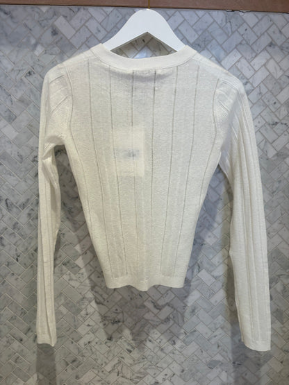 White & Warren | Chandail "Henley" en  coton/ lin - Blanc