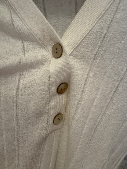 White & Warren | Chandail "Henley" en  coton/ lin - Blanc