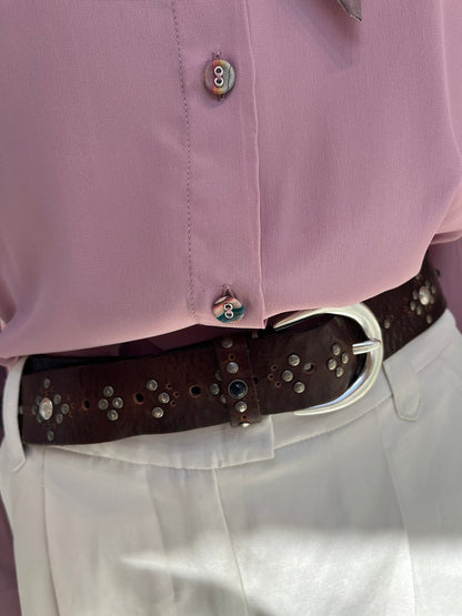 B.BELT - CEINTURE "VERA" boucle ARGENT - Marron