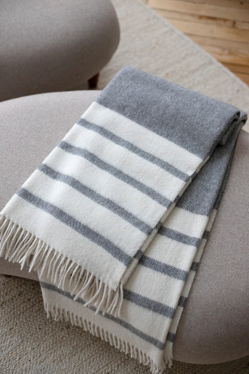 Linen Way | Couverture Watson Alpaca et laine - Blanc et Gris