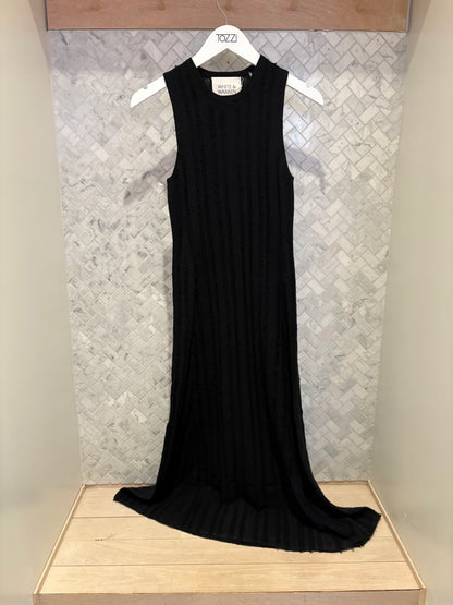 White & Warren | Robe longue en mélange de lin et de coton- Noir