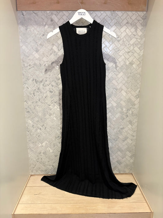 White & Warren | Robe longue en mélange de lin et de coton- Noir