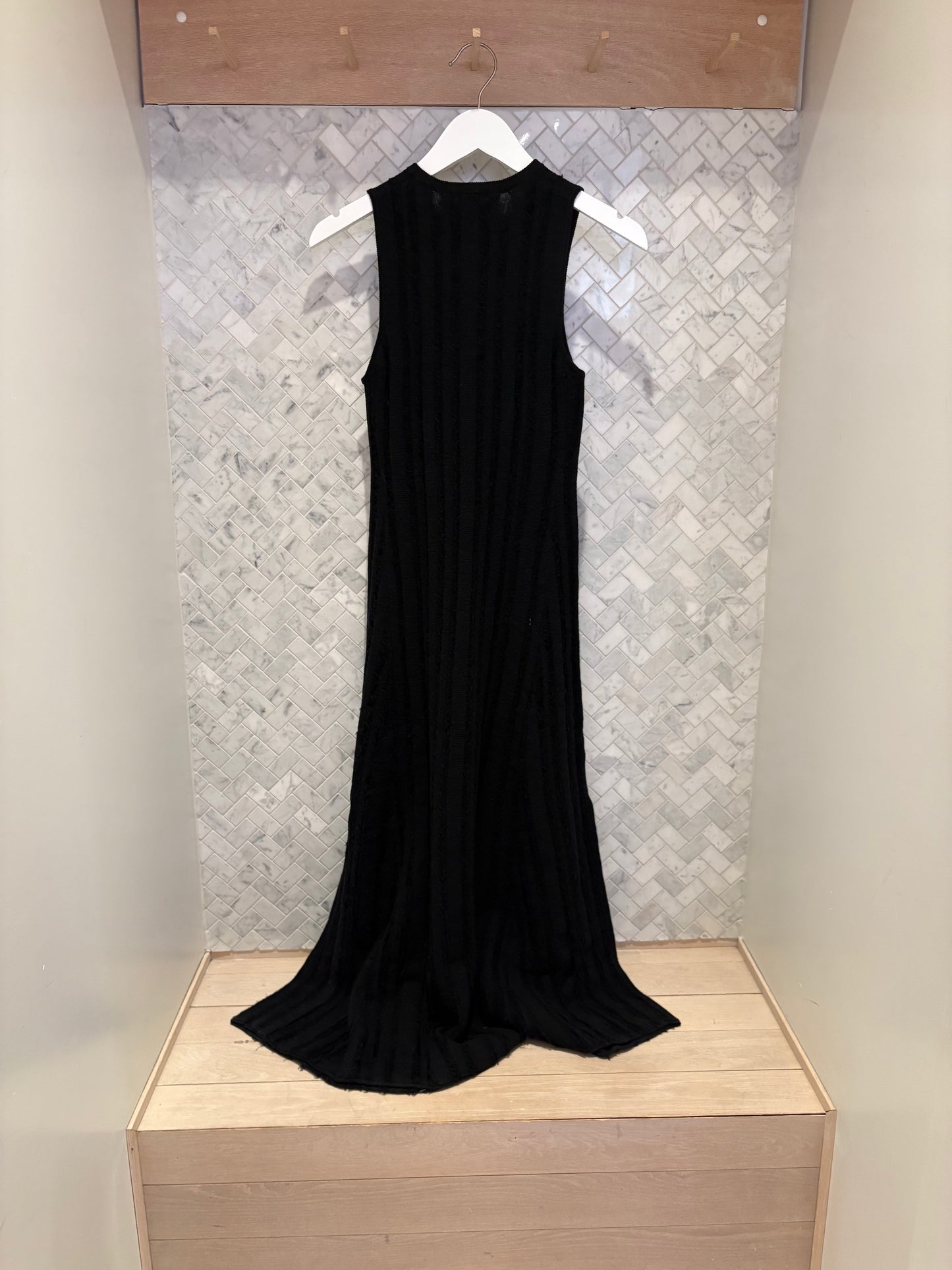 White & Warren | Robe longue en mélange de lin et de coton- Noir