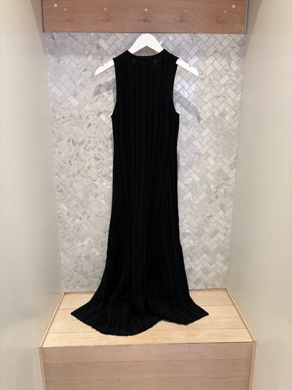 White & Warren | Robe longue en mélange de lin et de coton- Noir