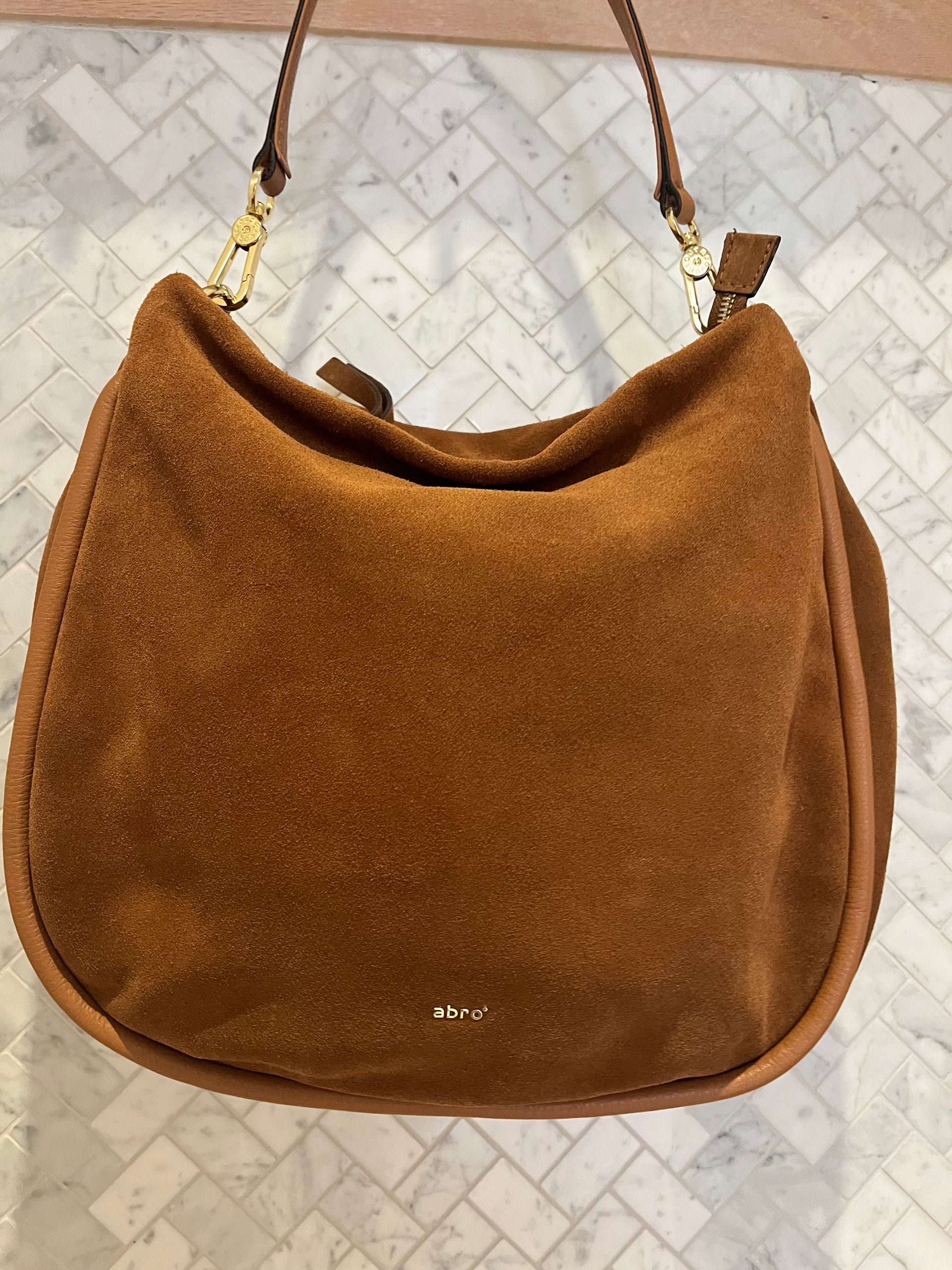 Strap Abro Suede Abro Suede Carina Hobo Bag Brushed Leather Camel